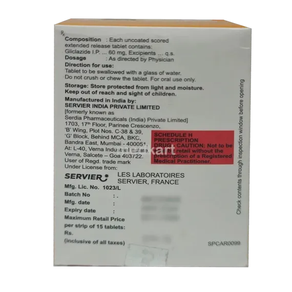 diamicron xr 60mg tablet 15's